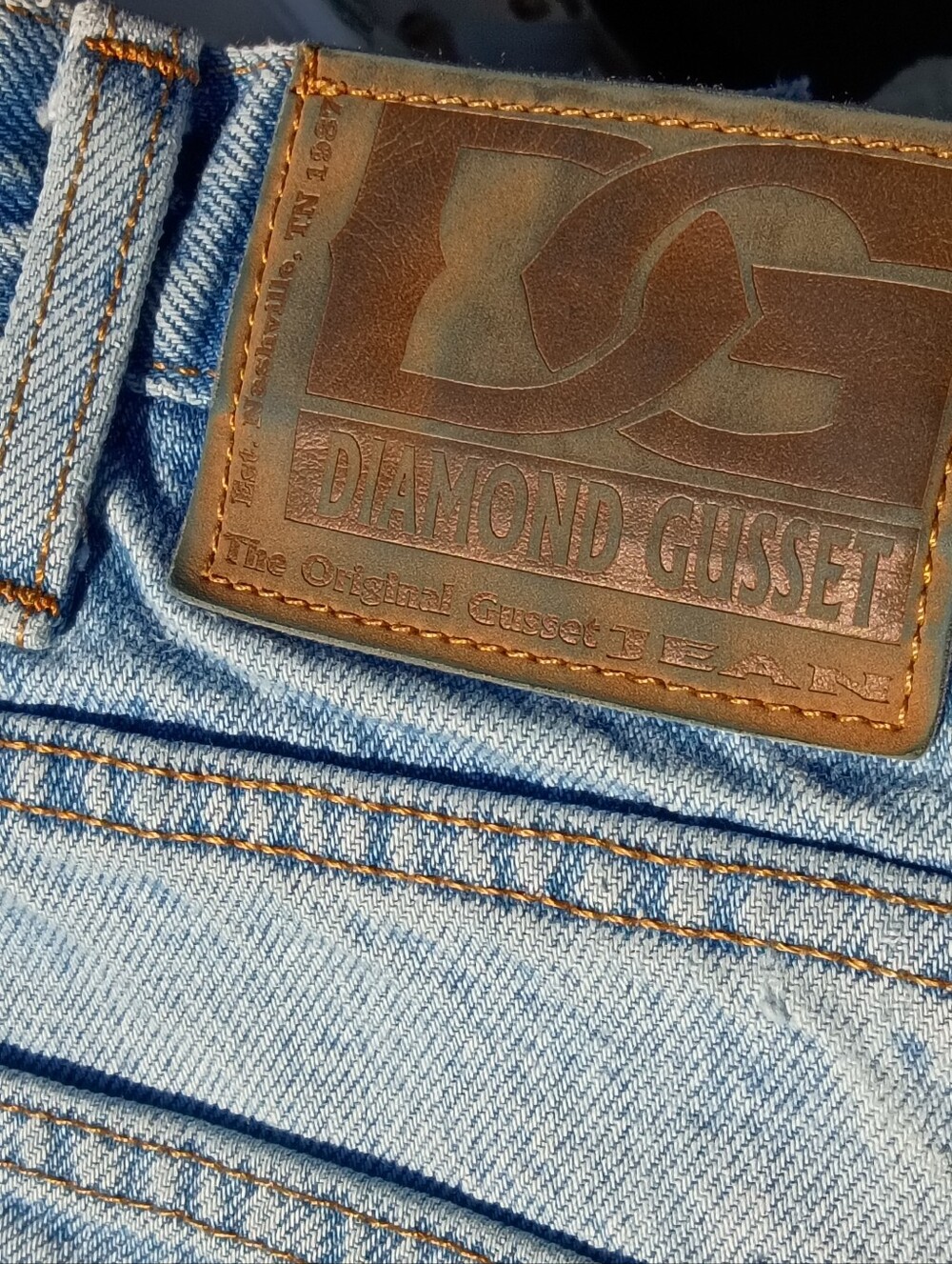90's Vintage Diamond Gusset Jeans Light Wash Denim Straight Leg Made in USA
